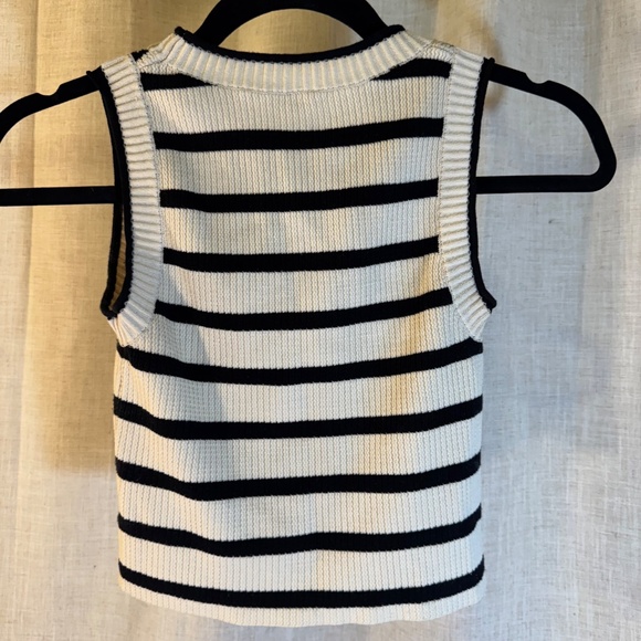 Striped Ribbed Knit Cropped Tank – Black & Cream - Picture 6 of 6